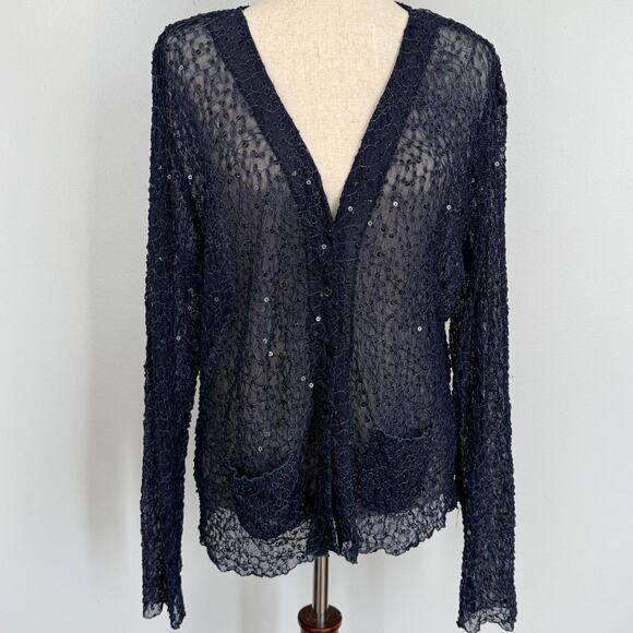 Navy sheer lace cardigan with sequins - indie, preppy, fairy - Picture 1 of 3